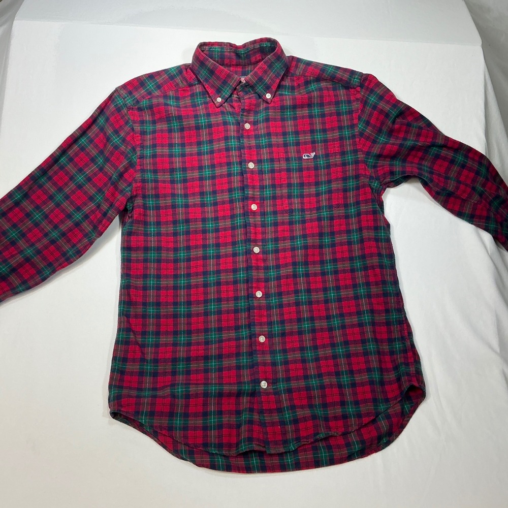 Vineyard Vines Mens Small‎ Red Green Plaid Tucker Flannel Shirt Button Down - Picture 5 of 8